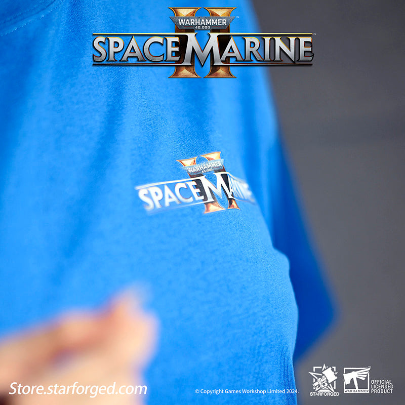 Starforged Warhammer 40000 Space Marines 2 Themed  Men's  & Women Short Sleeve Blue Tshirt  Other